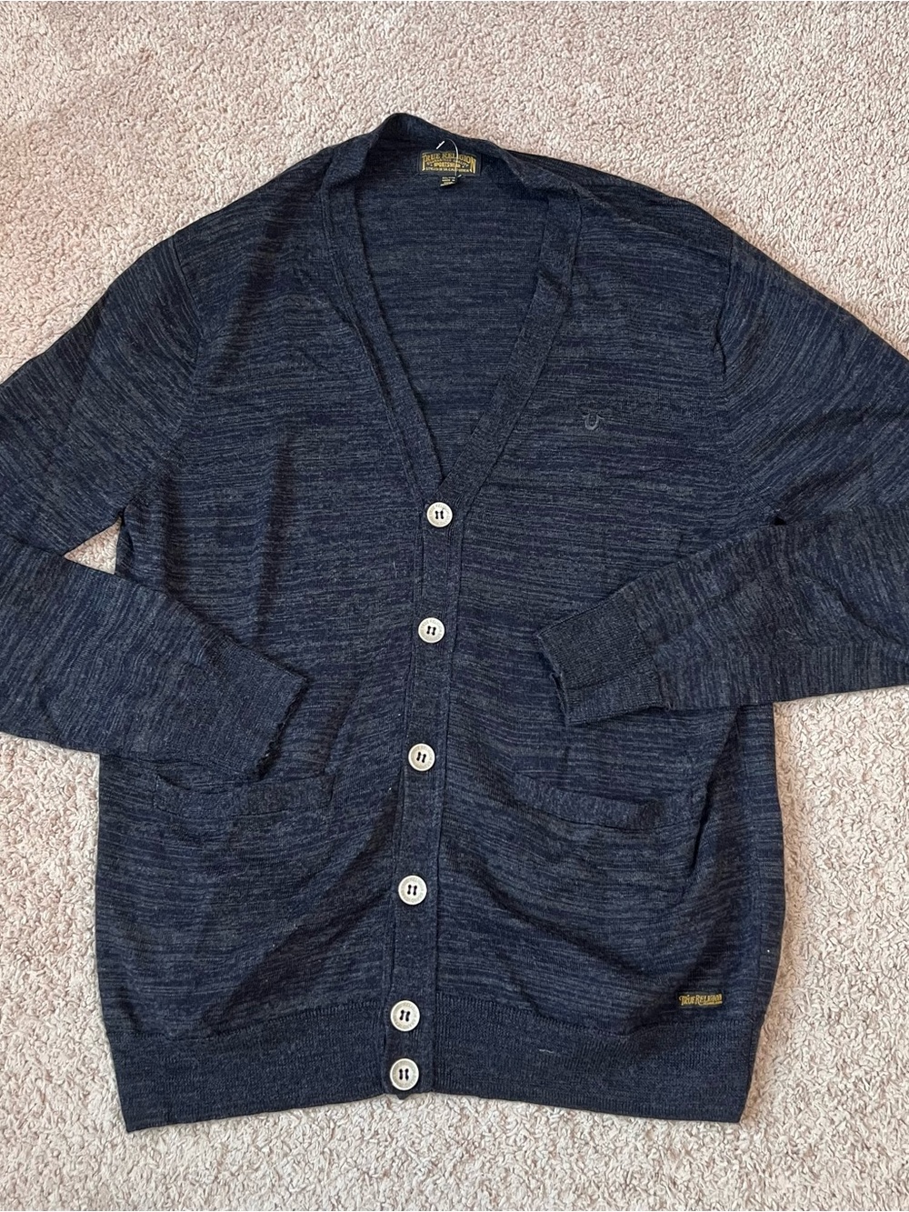 True Religion Men’s Button-Front Cardigan XXL 100% Wool